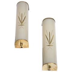 Pair of Brass and Frosted Etched Glass Sconces, Swedish, 1960s