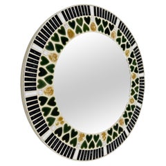 Vintage ceramic mosaic heard tile round mirror , 1970s