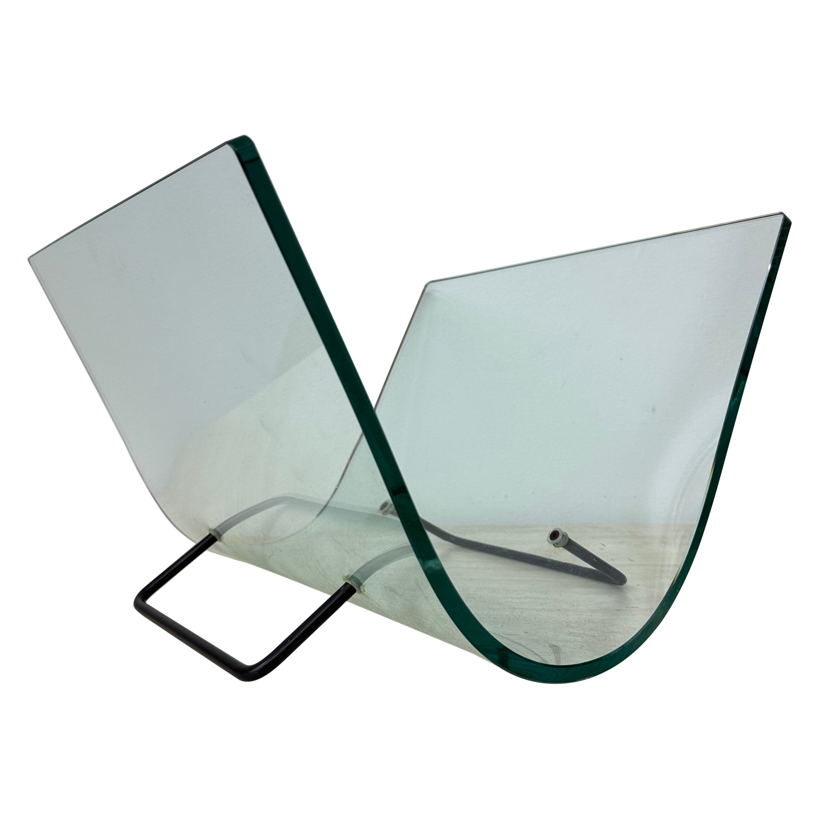 Post modern Fiam Italy curved glass magazine rack , 1980’s