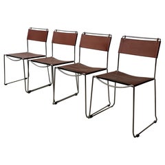 Set di 4 sedie italiane Giandomenico Belotti in pelle marrone anni '80.