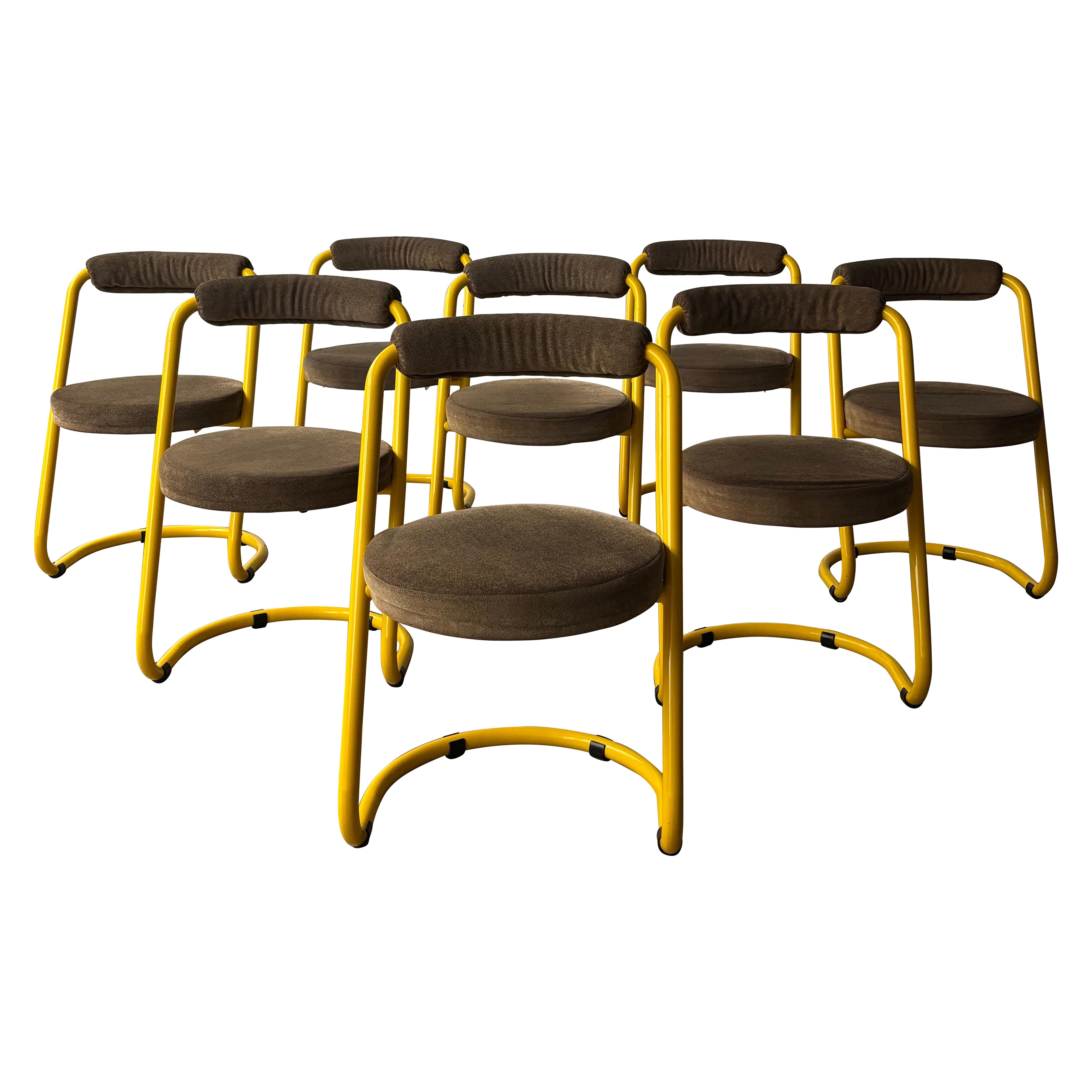 Postmodern Yellow Metal Dining Chairs by Giotto Stoppino, Italy 1970s