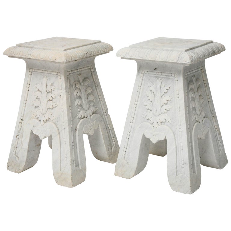 Pair of Carrara Marble Garden Stools at 1stdibs
