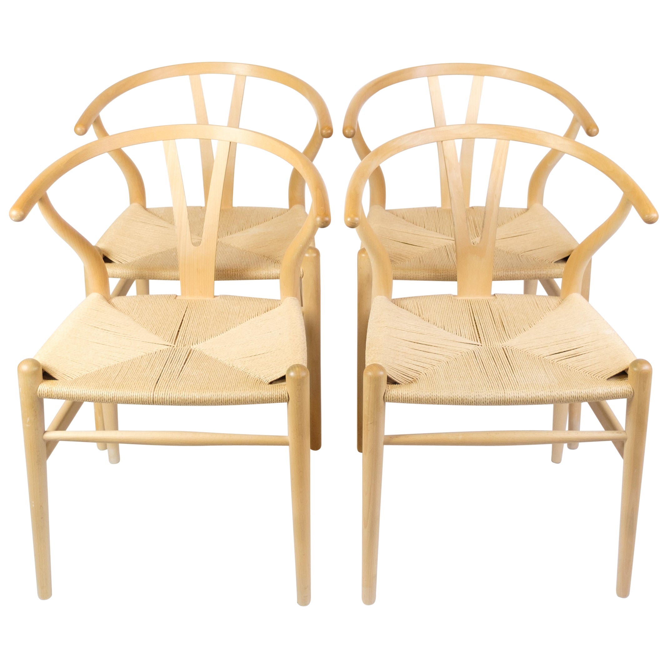 Set Of Four Wishbone Chairs Model Ch24 Made In Beech By Hans J. Wegner