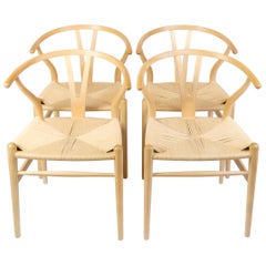 Satz von vier Wishbone-Stühlen Modell Ch24 aus Buche von Hans J. Wegner, gefertigt in Buche