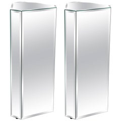 Pair of Triangular Shaped Mirror Pedestals with Beveled Edges