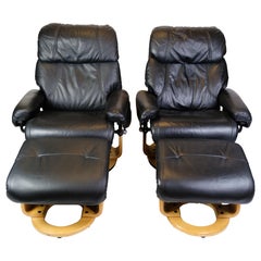 Set Of Two Lounge Chairs With Footstools, Scandinavian Design From 1980s