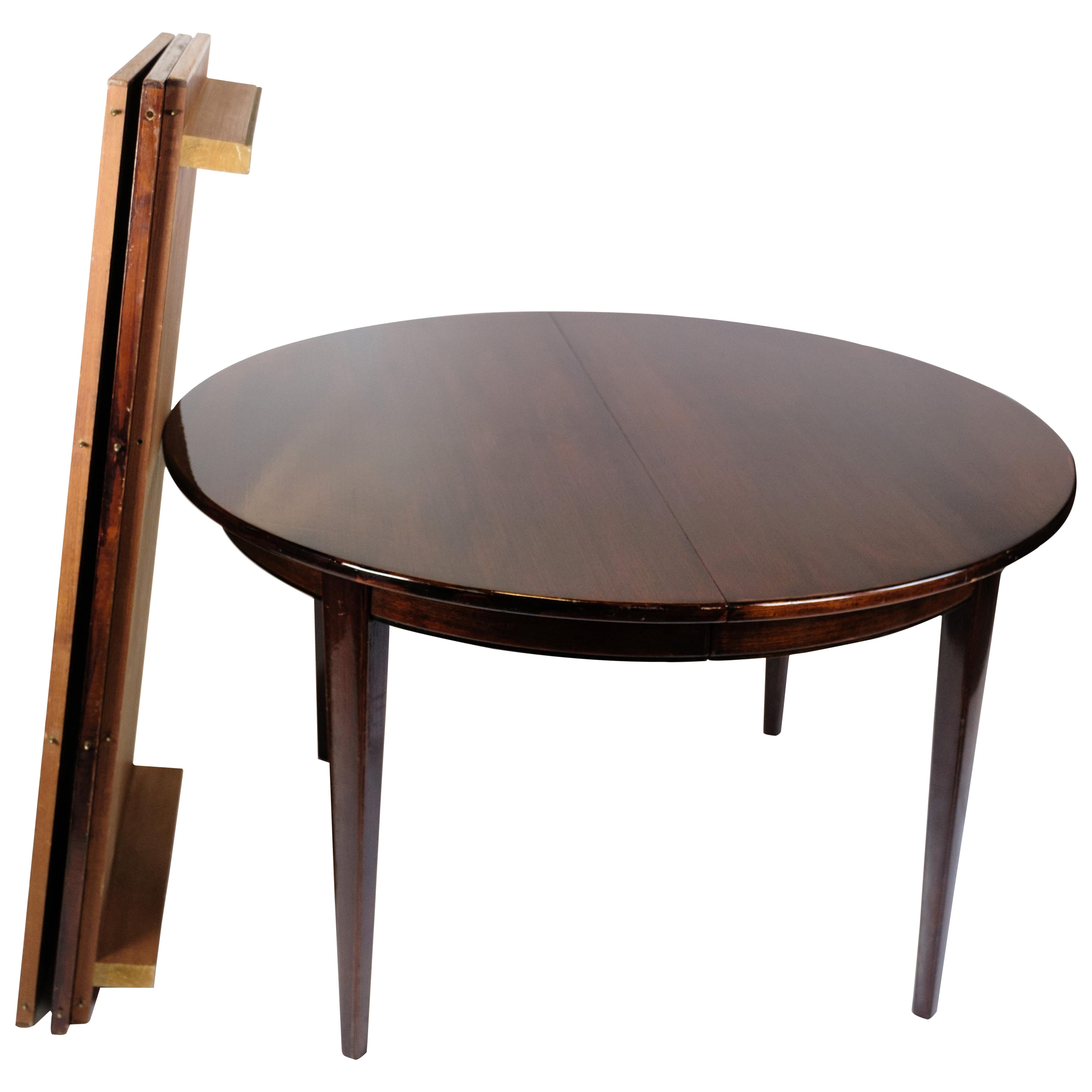 Round Dining Table With Extensions Model 55 Made In Mahogany By Omann Junior For Sale