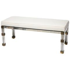 Hollywood-Regency Style, Stylized Bamboo, Chrome and Brass, Rectangular Bench