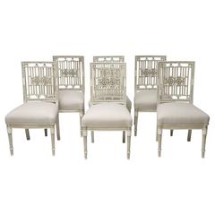 Set of Six Neoclassical, Gustavian Style, Painted, Dining Side Chairs
