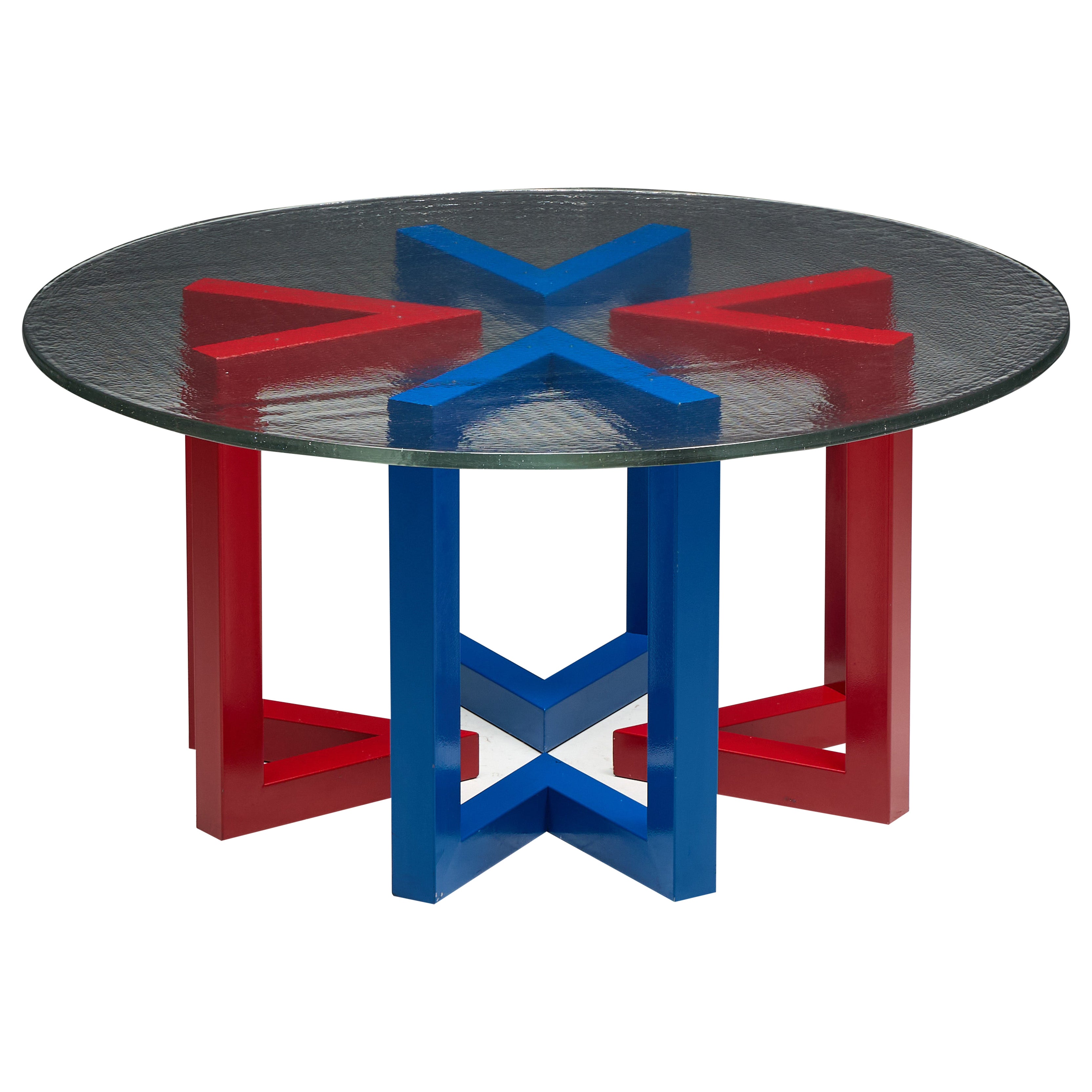 Postmodern Dining Table with Hand-Blown Glass Top, Italy, 1980s
