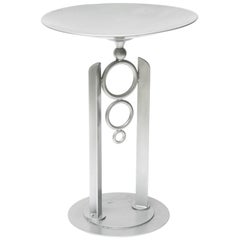 Retro  Modern, Artisan Bird Bath in Powder-Coated Silver Metallic Paint