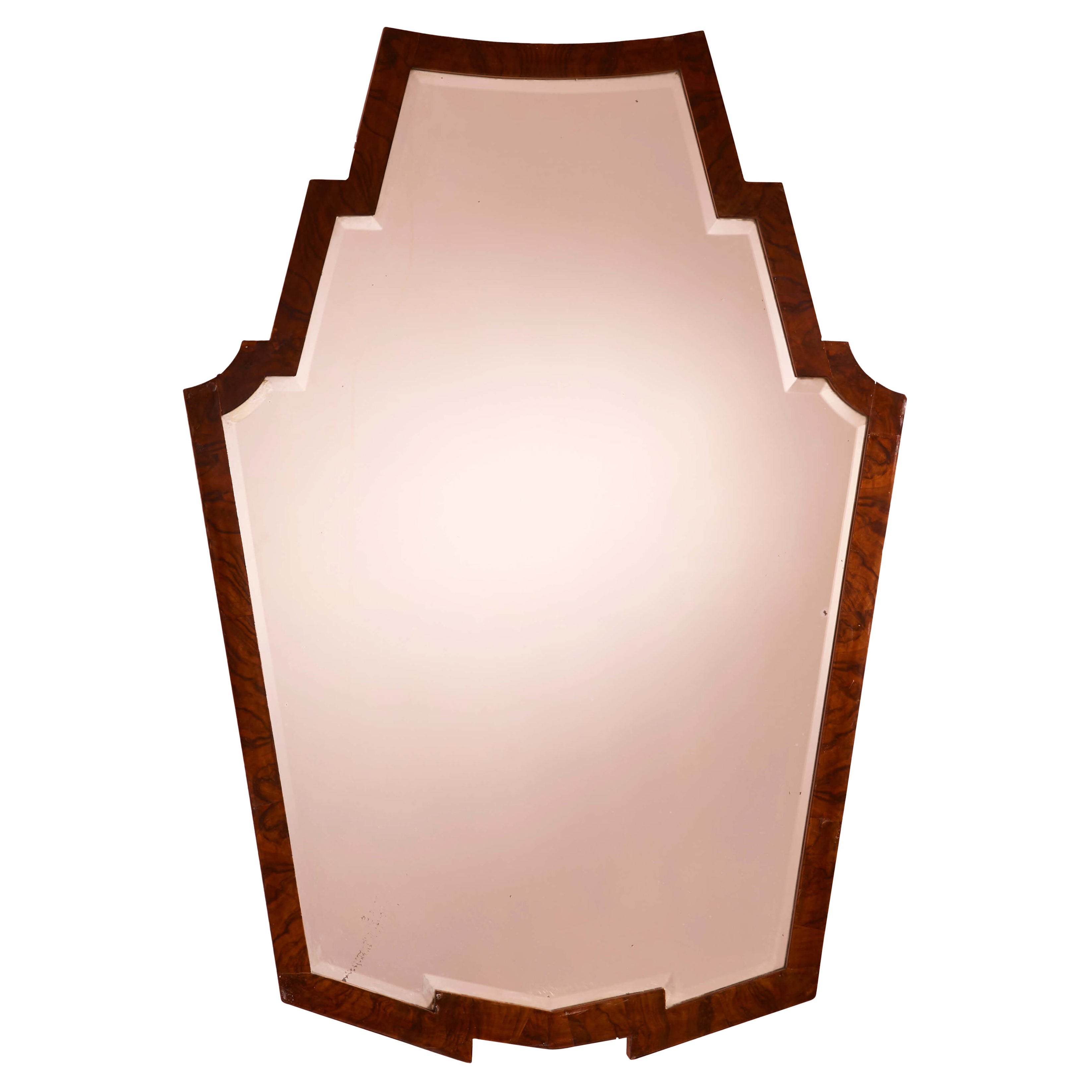 Mirror with walnut frame and shaped mirrored glass, Italy, 1940s