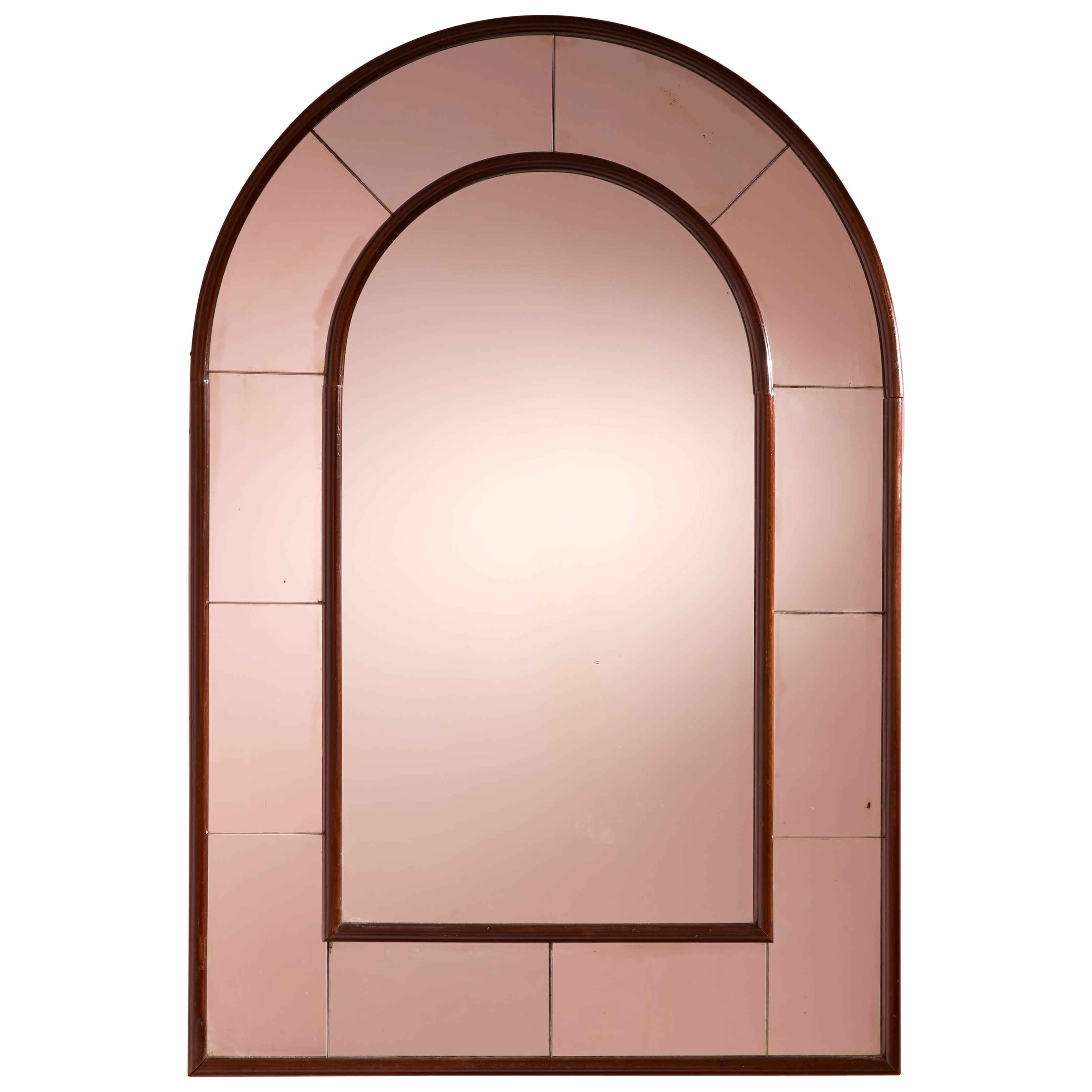 Large mirror in Rationalist style, mirrored glass and wood, Italy, 1930s