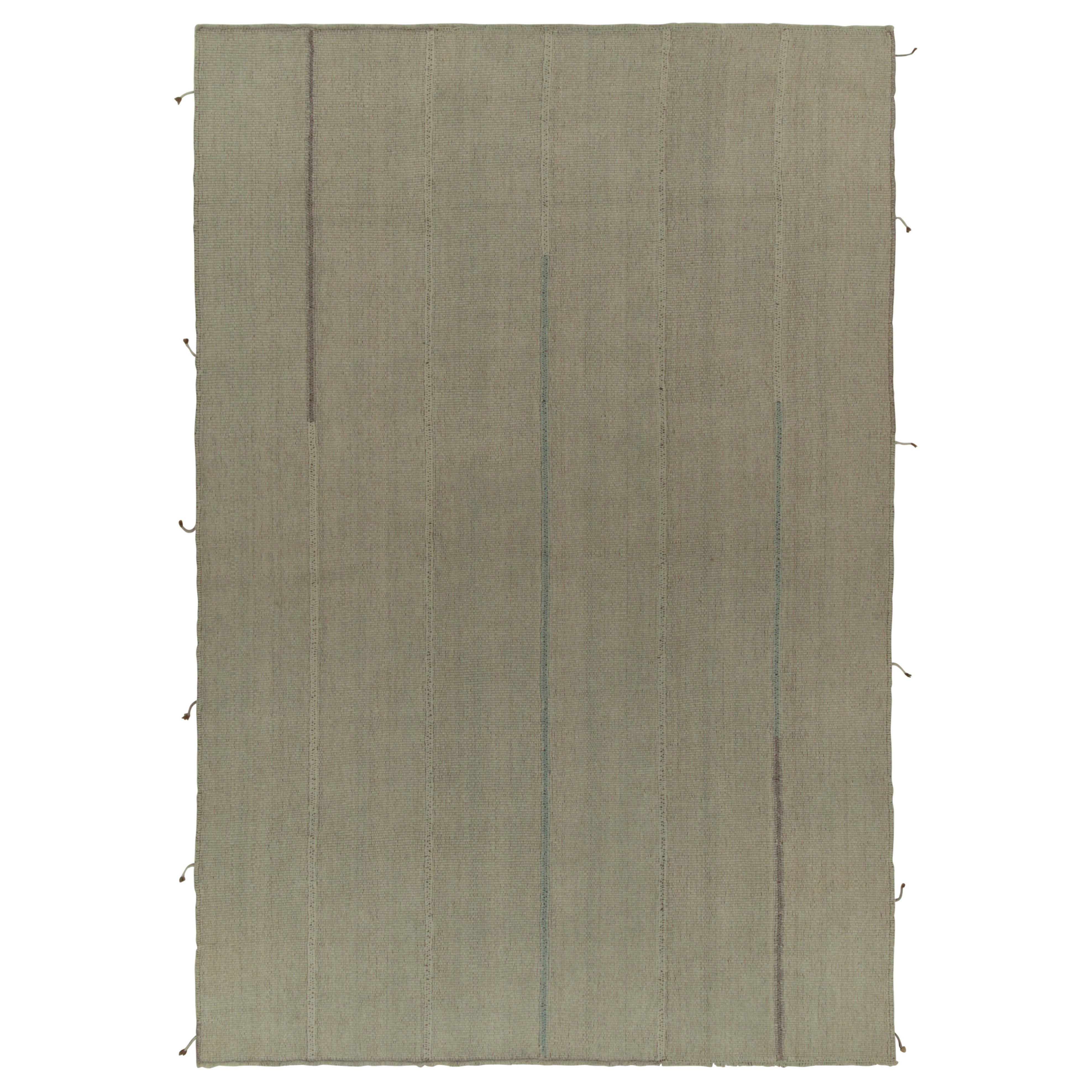 Rug & Kilim’s Custom Kilim in Beige-Brown and Blue, Panel Woven style For Sale