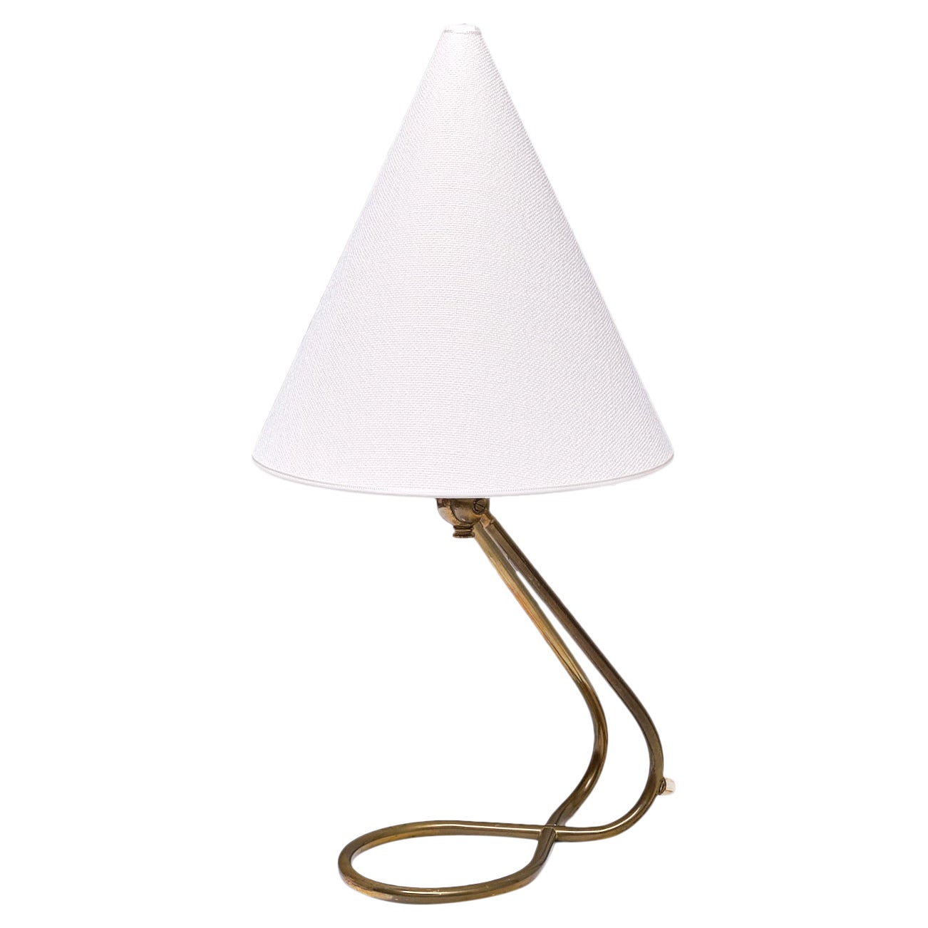 Danish Modern Adjustable Table / Desk Lamp with Brass Base and Cone Shade, 1950s For Sale