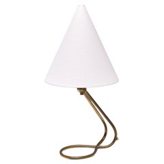 Lampada da tavolo regolabile moderna danese con base in ottone e paralume a cono, anni '50