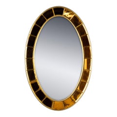 20th Century Italian Brass & Glass Oval Mirror By Cristal Arte c.1950