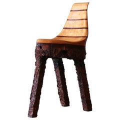 Unique Studio Craft Wood Chip Tripod Leg Chair Birch and Walnut