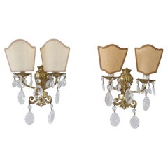 20th Century Italian Pair of Sconces in Gilded Bronze and Crystal