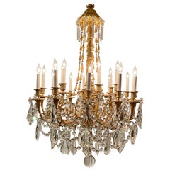 Antique French Louis XVI Bronze D'ore & Crystal 18-Light Chandelier, Circa 1890