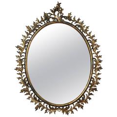 Antique French Bronze Baroque Wreath Oval Mirror 7