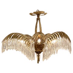 Antique French "Belle Époque" Crystal & Gold Bronze Palm Chandelier, Circa 1890