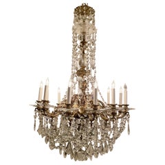 Antique Mid-19th Century French Baccarat Crystal and Gold Bronze Chandelier
