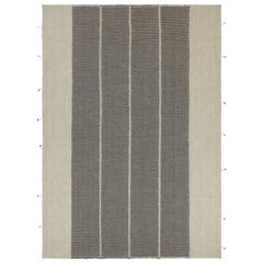 Rug & Kilim’s Contemporary Kilim, Black and Cream White with Textural Stripes