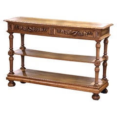 Tavolo consolle in quercia intagliata del XIX secolo francese HENRY II Server