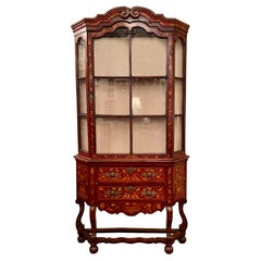 Antique Dutch Marquetry Display Cabinet, Circa 1880.