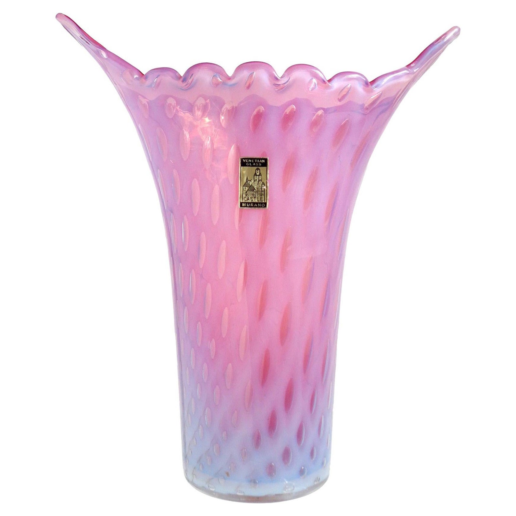 Fratelli Toso Murano Opalescent Pink Bubbles Italian Art Glass Flower Vase
