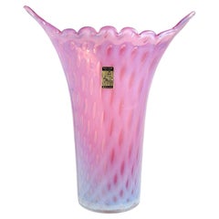 Fratelli Toso Murano Opalescent Pink Bubbles Italian Art Glass Flower Vase