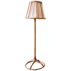 Vintage Swedish Rattan Floor Lamp Cane Linen Boho Modern