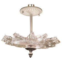 Estate French Art Deco Style Crystal & Silvered Bronze Chandelier, Circa 1940's.