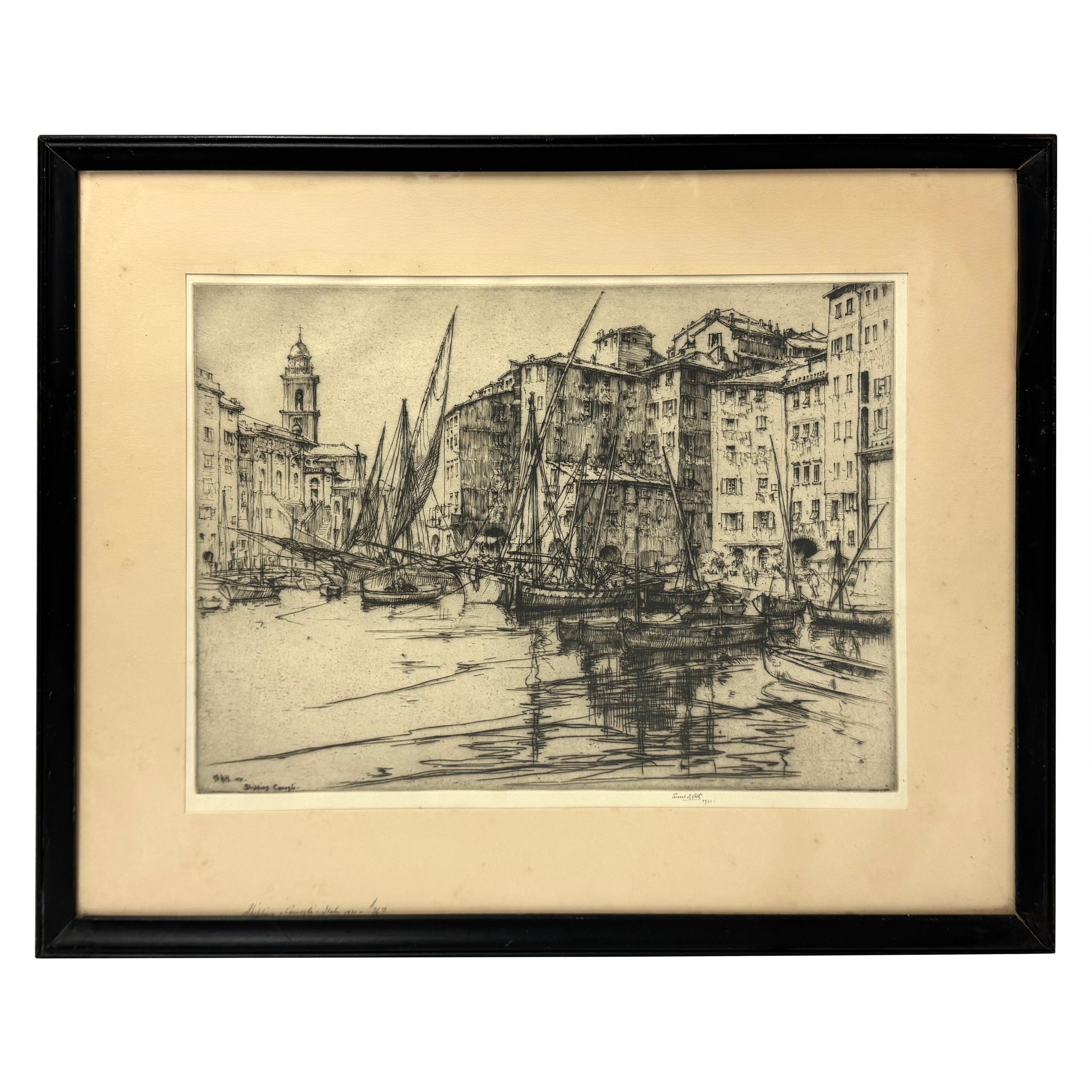 Ernest David Roth, acquaforte dei primi del Novecento, intitolata "Spedizione - Camogli".