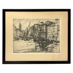 Ernest David Roth Aguafuerte de principios del siglo XX titulado "Envío - Camogli"