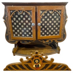 Early 20th Century Hand-Painted Hanging Wall Cabinet with Folk Art Detailing