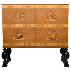 Vintage Swedish Deco Marquetry Cabinet by Reiners