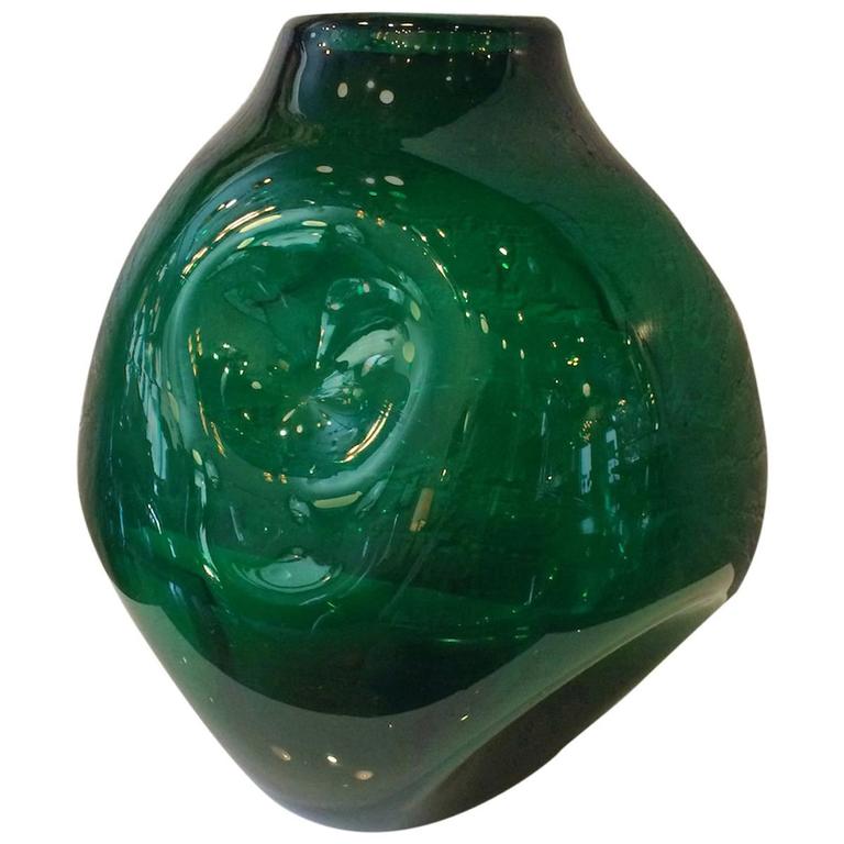 Very Large Dimpled Emerald Glass Vessel by Winslow Anderson for Blenko ...