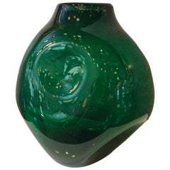Very Large Dimpled Emerald Glass Vessel by Winslow Anderson for Blenko