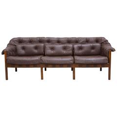 Vintage Arne Norell Style Leather Three-Seat Sofa for Coja