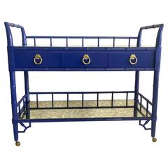 1970s Faux Bamboo Blue Lacquered Server Cart