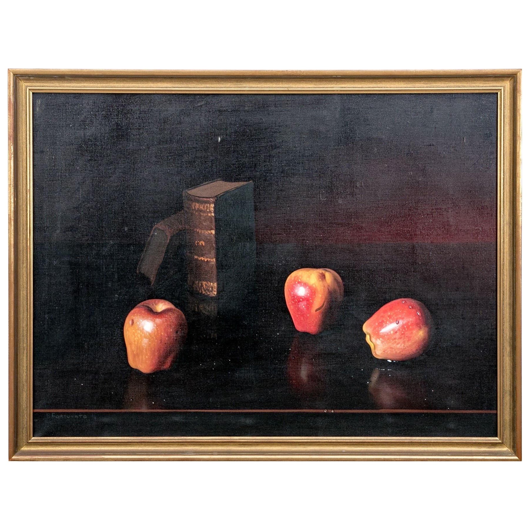 Italian Still Life by P. Fortunato Italy, 20th C. Still Life Apples Oil Painting
