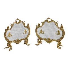 Paire de pare-étincelles de style Louis XV en bronze doré