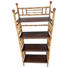 Antique Burnt Bamboo Etagere with Four Shelves