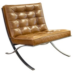 Barcelona Style Brown Leather and Chrome Contemporary Modern Accent Lounge Chair