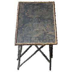 Very Pretty circa 1860-1880 Ebonized and Chinoiserie Decorated Twig Table