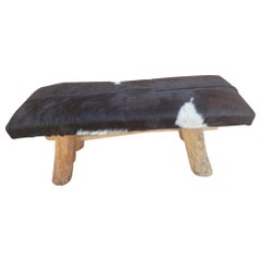 Vintage Cowhide Bench With Wooden Legs