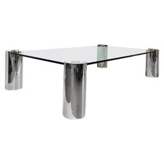 Monumentaler signierter Karl Springer-Cocktailtisch 1980er Jahre, Chrom, Messing und Glas