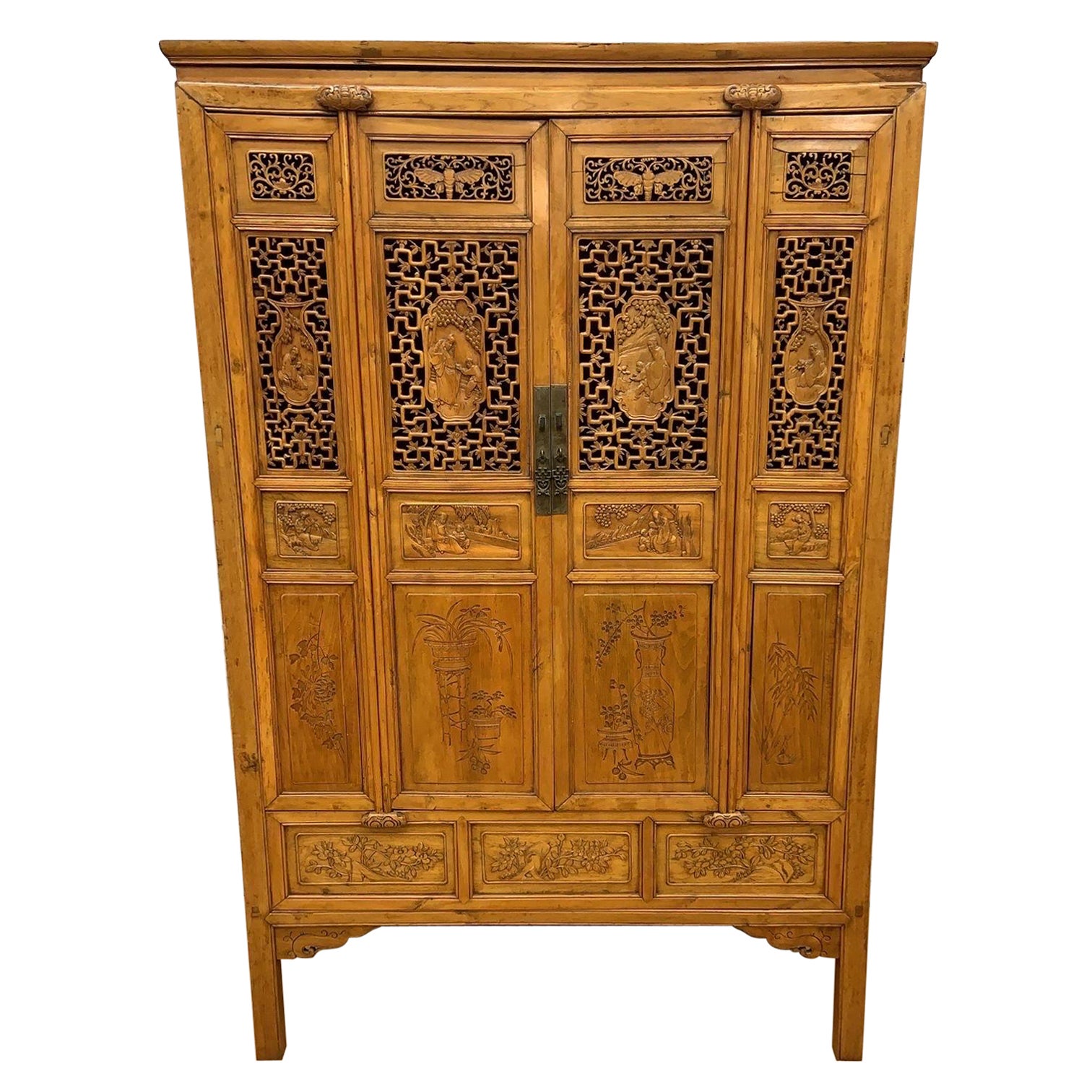 Vintage Chinese Pierced Screen Scholars Cabinet